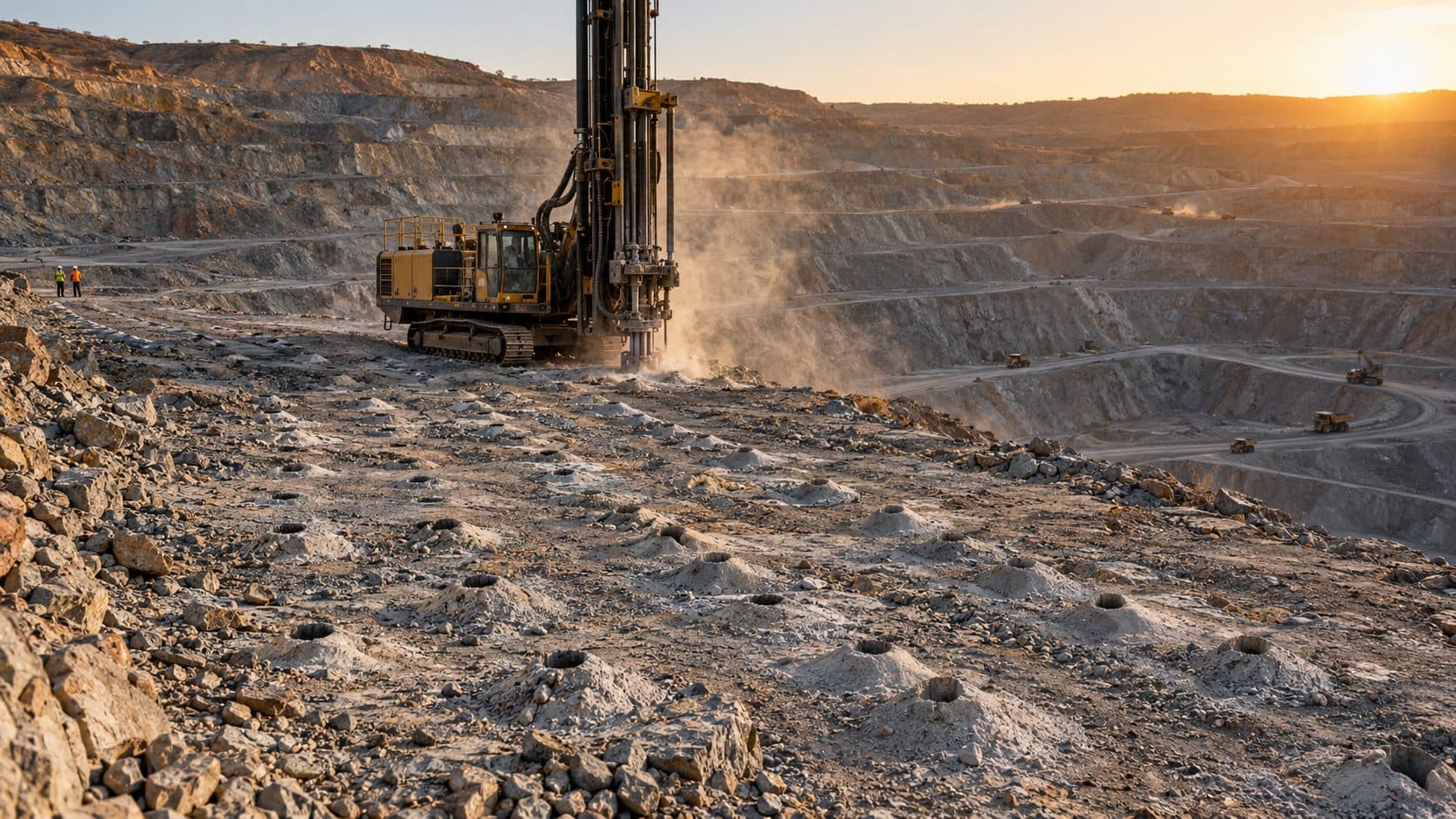 Blast-hole drill rig working on a bench of an open-pit mine